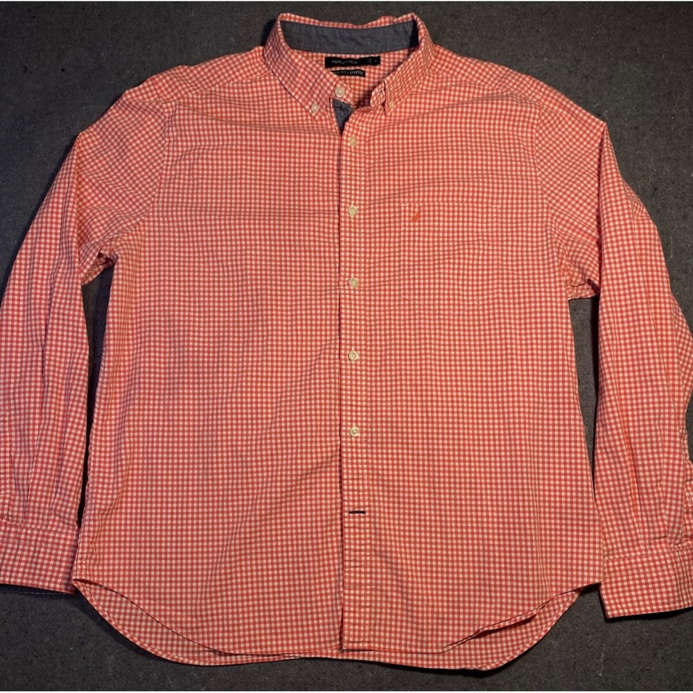 NAUTICA mens XL‎ CLASSIC FIT Long Sleeve STRETCH Button Down GINGHAM breathable